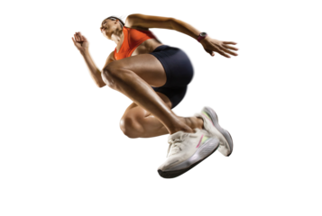 Sports transparent background. The woman with runner on the street be running for exercise.