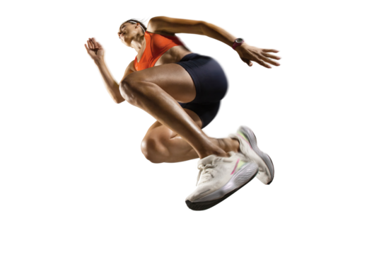 Sports transparent background. The woman with runner on the street be running for exercise.