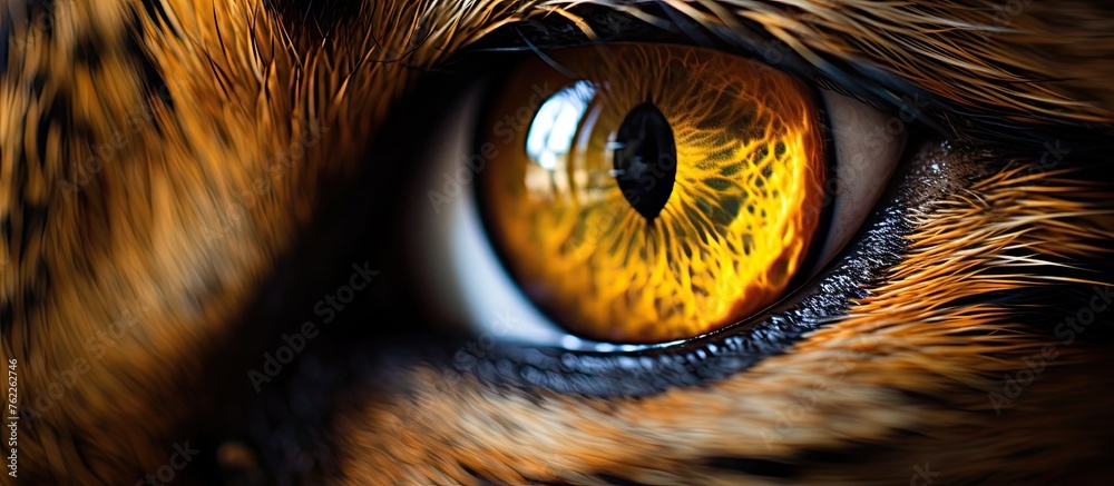 Canvas Prints a close up of a tigers eye with yellow iris, surrounded by whiskers and sharp eyelashes. the carnivo