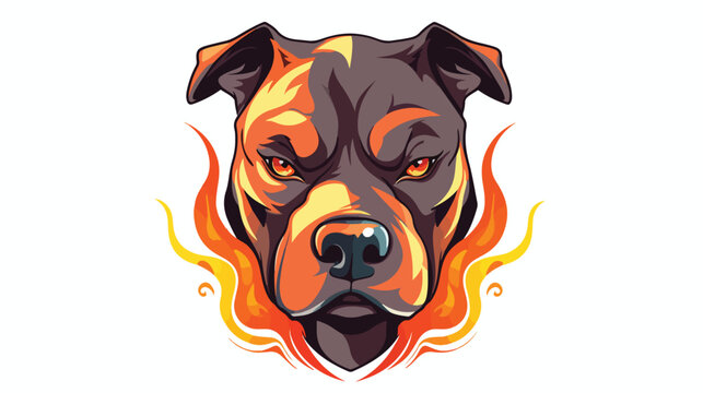 Head of dog pitbull with flames vector flat vector