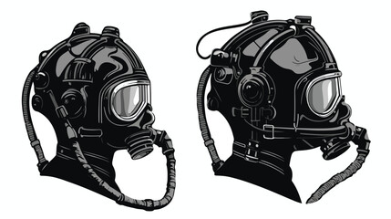 Helmet diver. Contour black and white illustration.