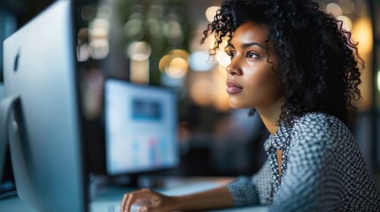 Naklejka premium business woman on computer 