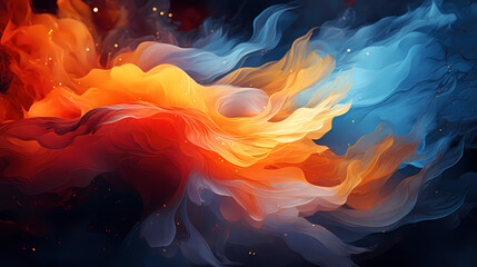 Beautiful abstract background;  Mixture of blue, orange and red color in shape of flame; Blue fire; Red fire