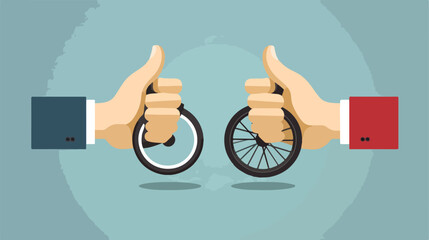 Icon hand good and bad with cycle background  flat vector - obrazy, fototapety, plakaty