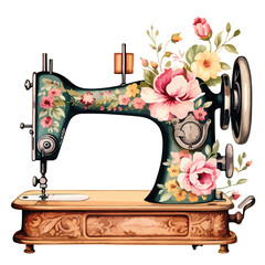 Vintage Floral Sewing Machine Clipart 