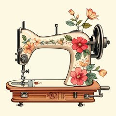 Vintage Floral Sewing Machine Clipart 