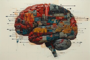 Anatomy of Human Brain: Arrows Illustration - obrazy, fototapety, plakaty
