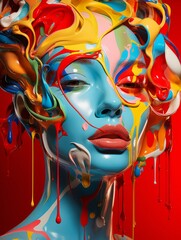 Woman portrait with colorful body paint. woman with colorful paint on her face. Vertical orientation - obrazy, fototapety, plakaty