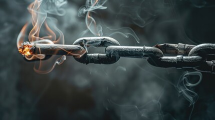 Detailed image of smoke chains binding a cigarette