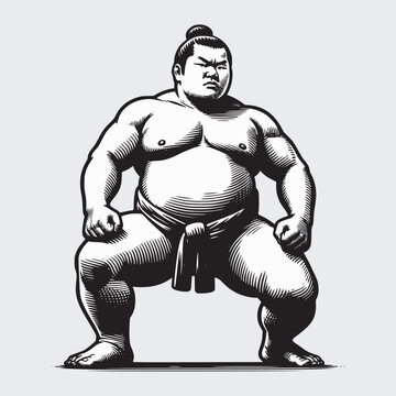 traditional japanese wrestling sport sumo black and white vector illustration
