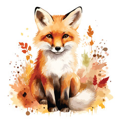 Watercolour Fox Clipart isolated on white background