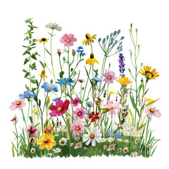 Wildflower Meadow Clipart isolated on white background