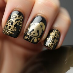 Manicured hands in black and gold
