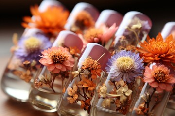 Row of Glass Vases Filled With Flowers