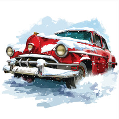 Winter Vintage Car Clipart 