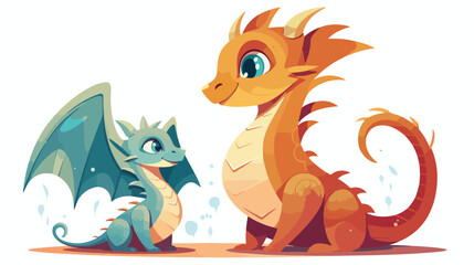 Loving mother dragon and her baby cute funny family