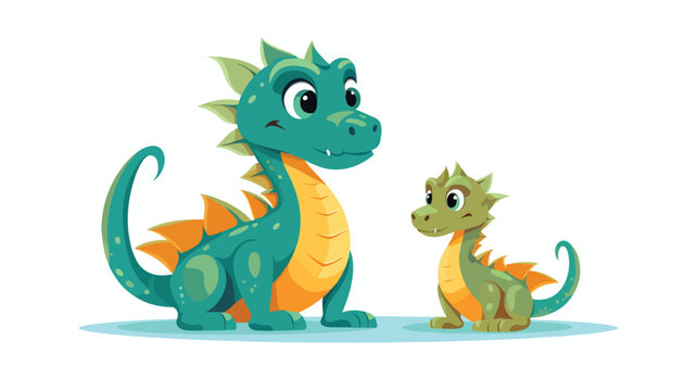 Loving mother dragon and her baby cute funny family
