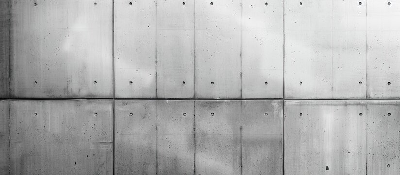A black and white photo of a concrete wall resembling wood plank flooring with parallel lines and cabinetry font in a grey wood stain