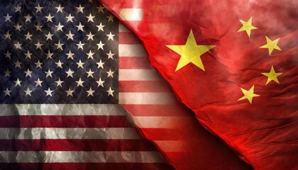 Fototapeta premium US-China Relations Symbolized by Intertwined Flags