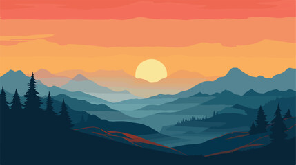 Mountains landscape in sunset vector design illustration