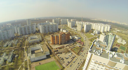 Buildings of large residential area in the spring day, aerial view