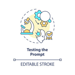 Testing prompt multi color concept icon. Prompt engineering. Check and adjust instruction. Analyze respond. Round shape line illustration. Abstract idea. Graphic design. Easy to use in article