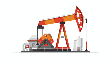 Oil pump jack icon on white flat vector