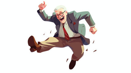 Old businessman jumps angry. flat vector