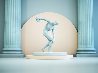 Greek athlete statue throwing the discus. - 762272313