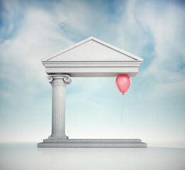 Surreal image of a Balloon supporting the Roman structure.