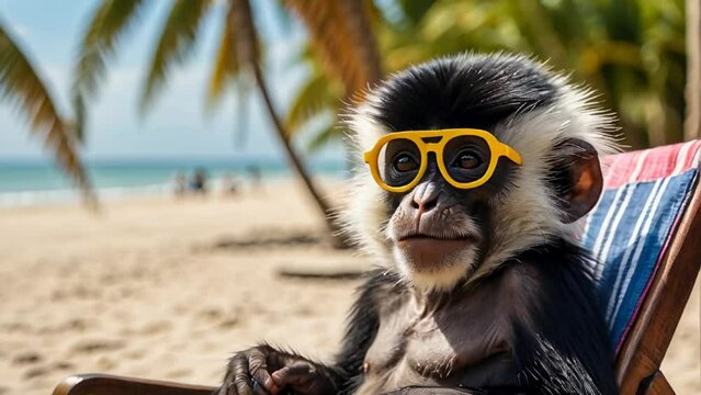 cute monkey relaxing on the beach