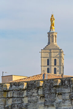Golden Statue at Bell Tower in Avignon France