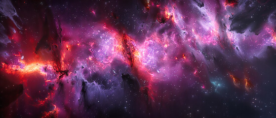Starry Nebula and Galaxy in Space, Astronomy and Cosmos Exploration, Dark Universe Background with...
