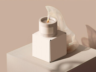 Candle Mockup in a concrete candlestick. 3D Illustration