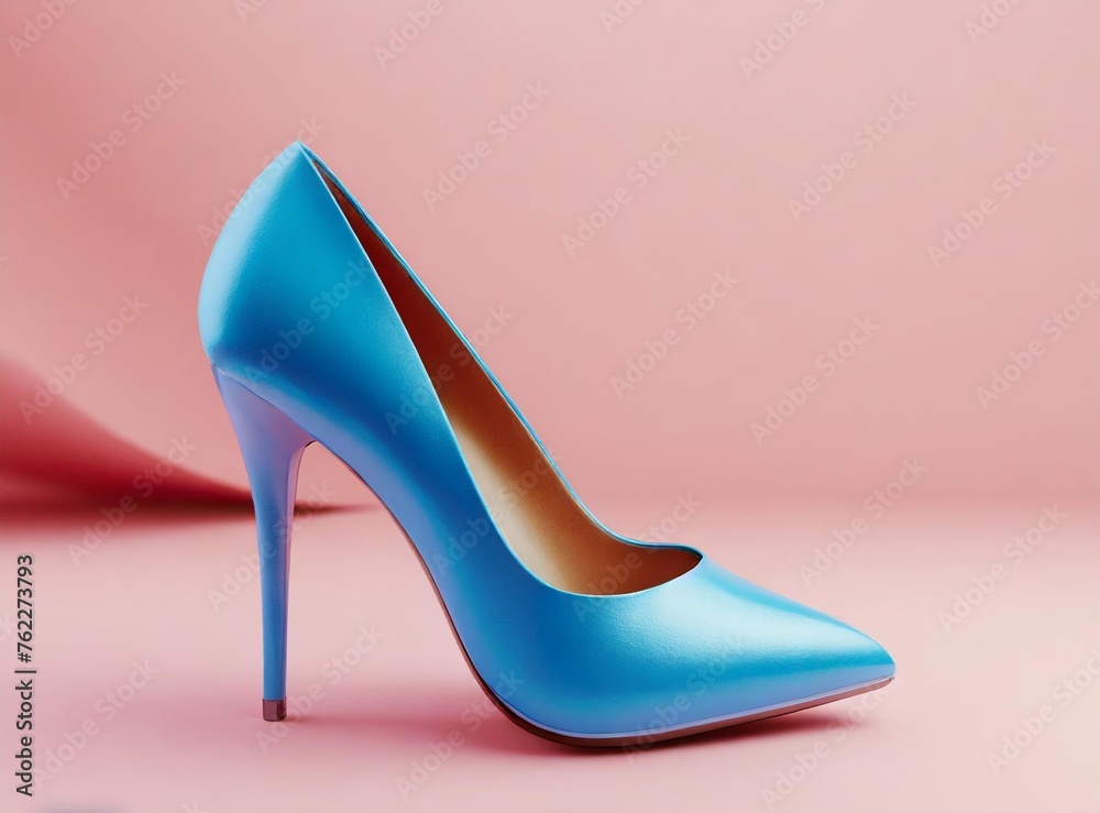 Canvas Prints Blue High heels Isolated on Pink Background. 3D Rendering Illustration Design. Fashion Creative Concept Background.