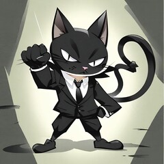 businessman black cat illustration in black suit