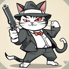 Cat having gun in hands illustration 