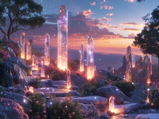 Orbiting Garden quartz structures glowing with stardust