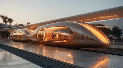 Fototapeta premium Futuristic Train Stationary on Tracks