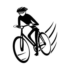 Icon cyclist riding a bicycle on a white background.