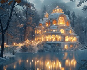 Radiant Snow Observatory where each snowflake mirrors a star