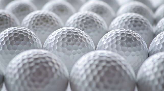 Close-up on the texture of golf balls, meticulously placed for a striking ad visual on white