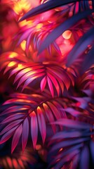 Fototapeta na wymiar tropical leaves in neon light