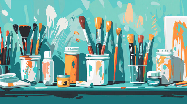 Vector art of brushes in cups