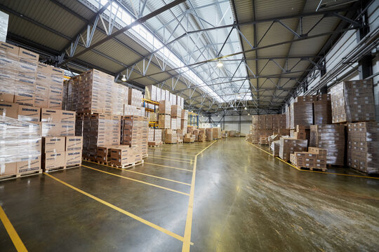 Finished products warehouse at factory. 