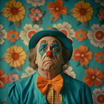 Sad clown portrait with flower