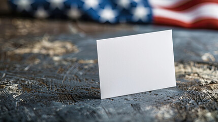 USA Independence Day concept, blank mock up card with USA flag in blur background, business card or celebration concept 