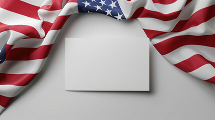 Happy Independence Day 4th of July, blank mock up card with USA flag in blur background, business card or celebration concept  