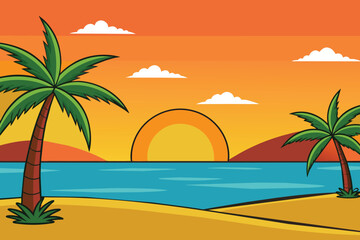 Fototapeta na wymiar summer background with sunset and palm trees