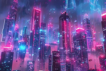 Abstract futuristic background with colorful glowing neon lights.